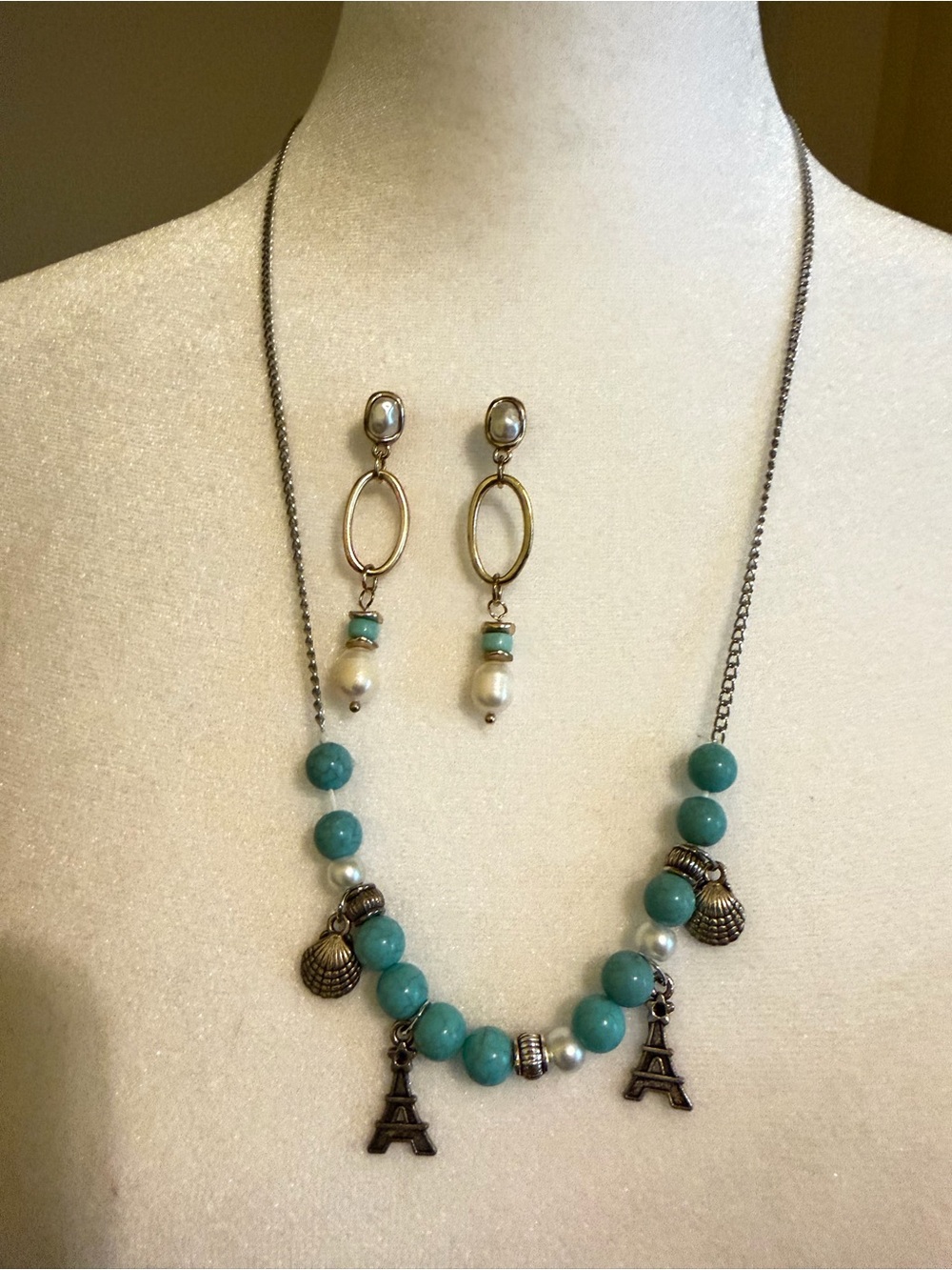 Princess Polly Turquoise Bead Eiffel Tower Necklace and Earrings Set